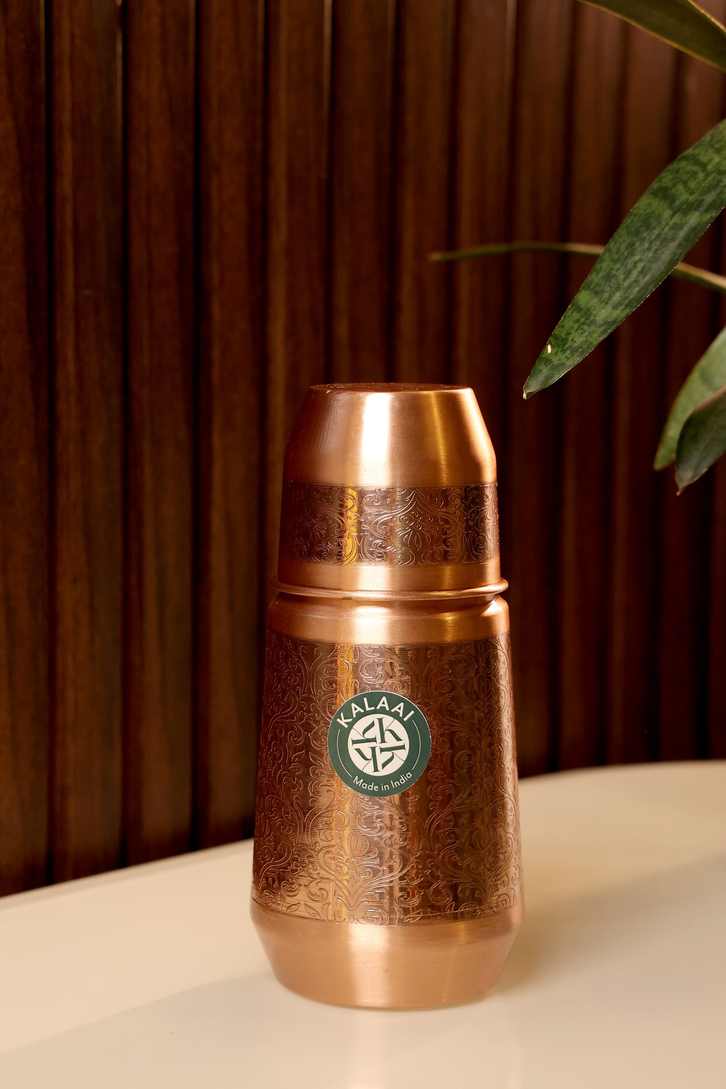 Varnika – Pure Engraved Copper Bedroom Bottle with Glass