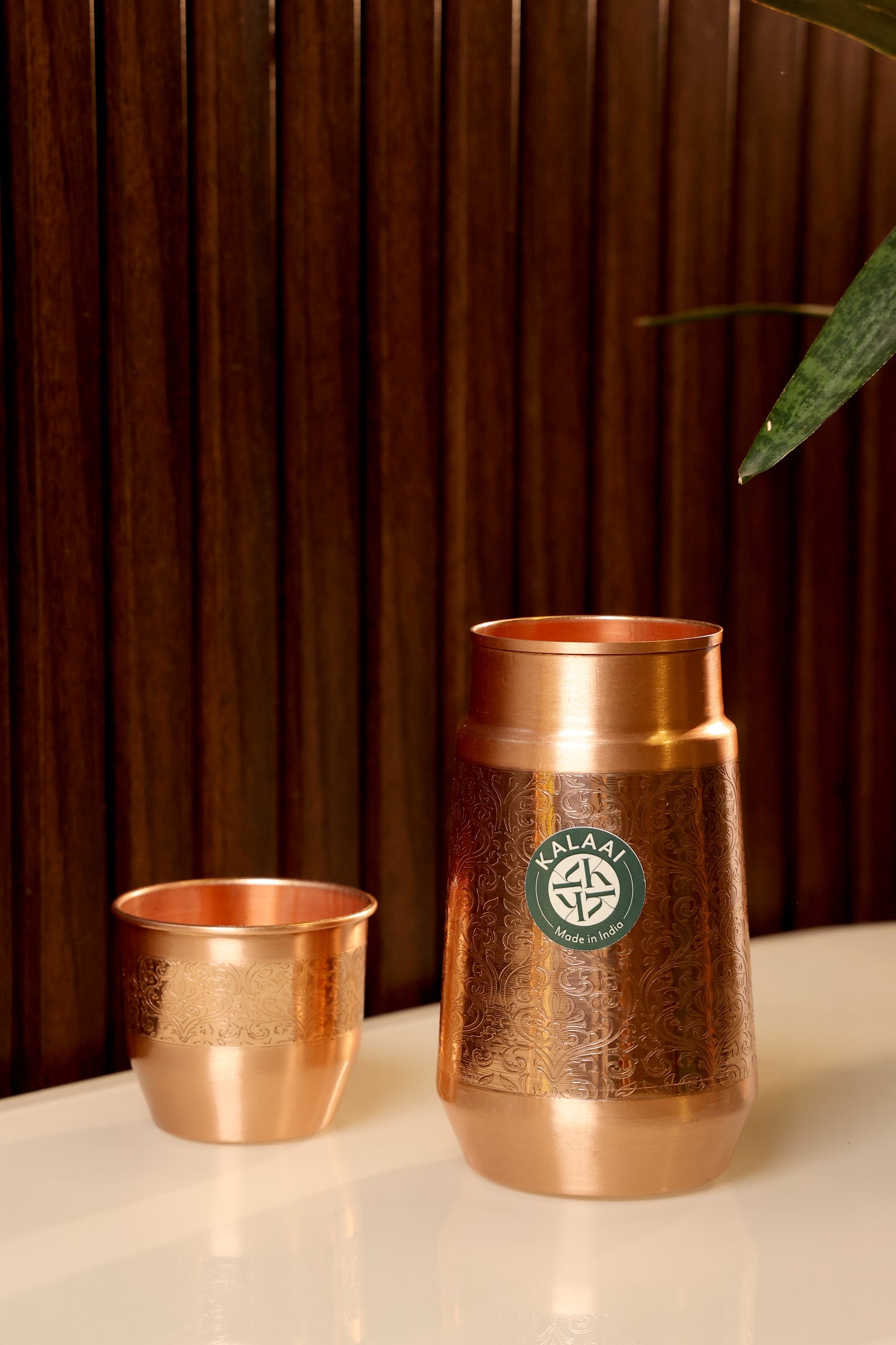 Varnika – Pure Engraved Copper Bedroom Bottle with Glass