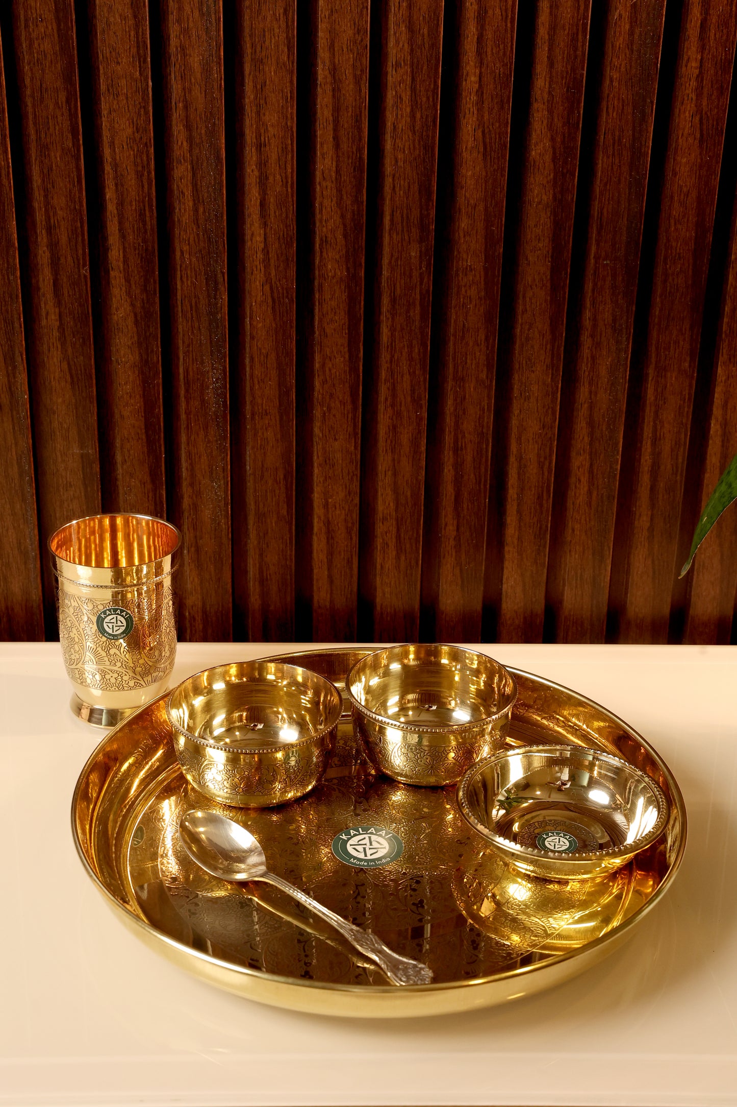 Ahaar -Hand-Etched Brass Thali Set