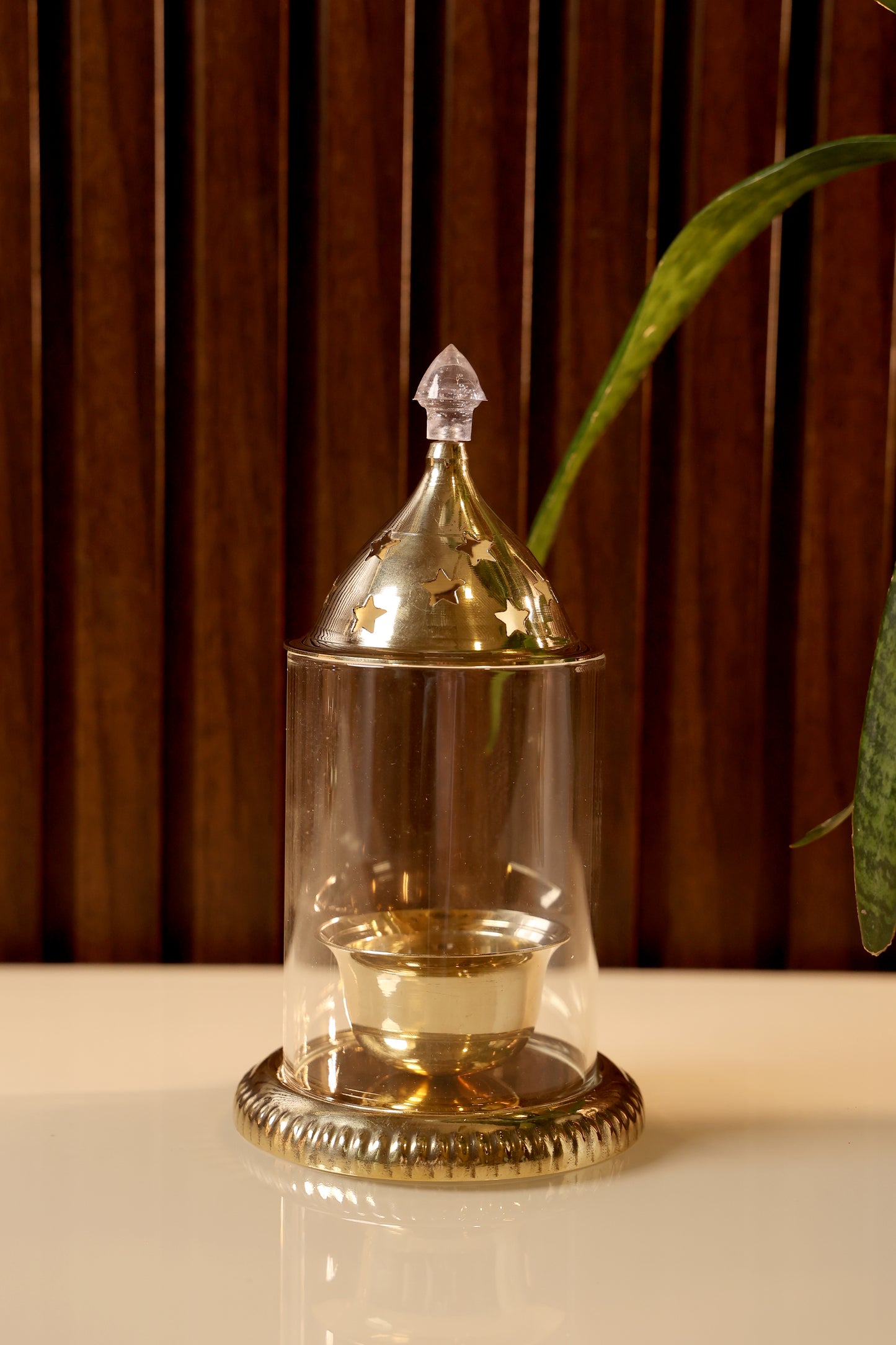Jyotika -Brass Diya with Glass Cover