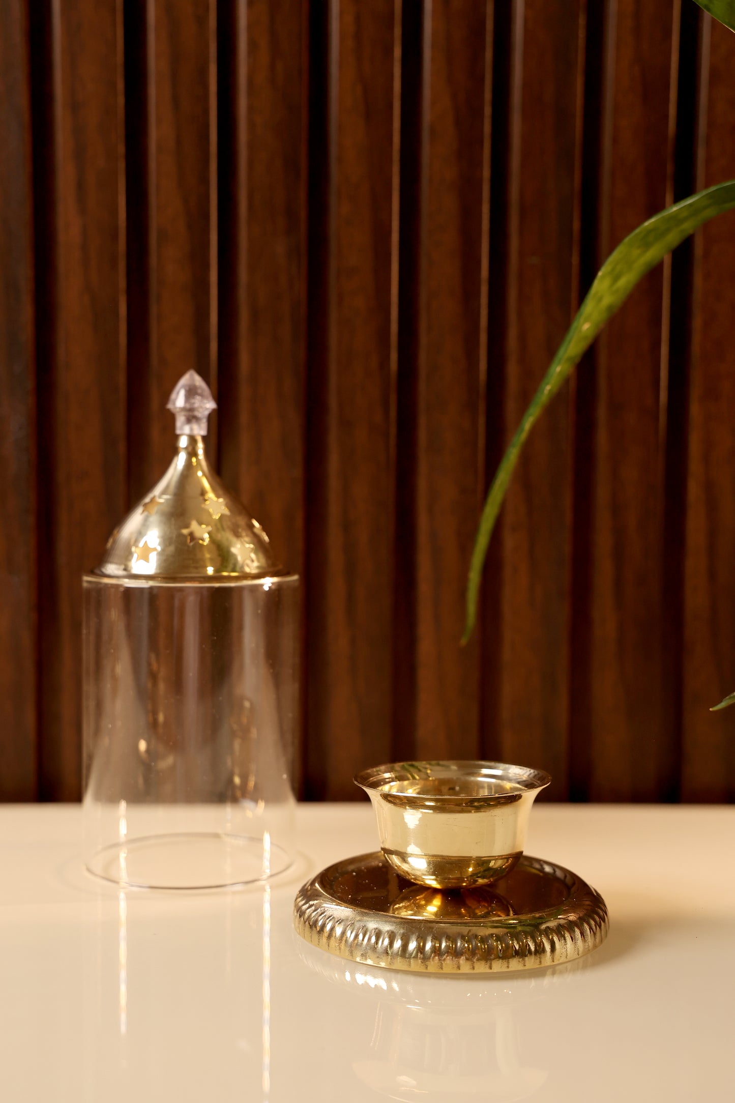 Jyotika -Brass Diya with Glass Cover