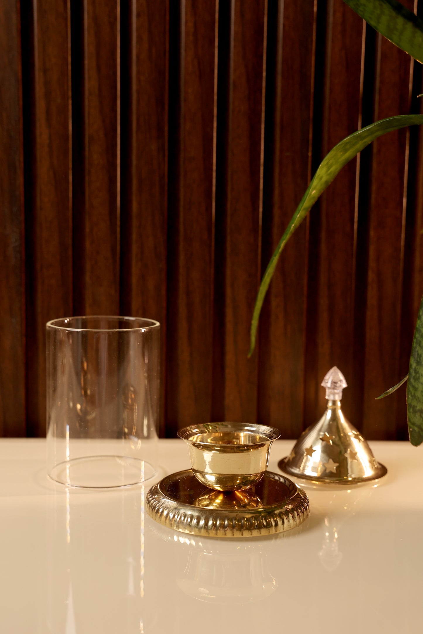 Jyotika -Brass Diya with Glass Cover