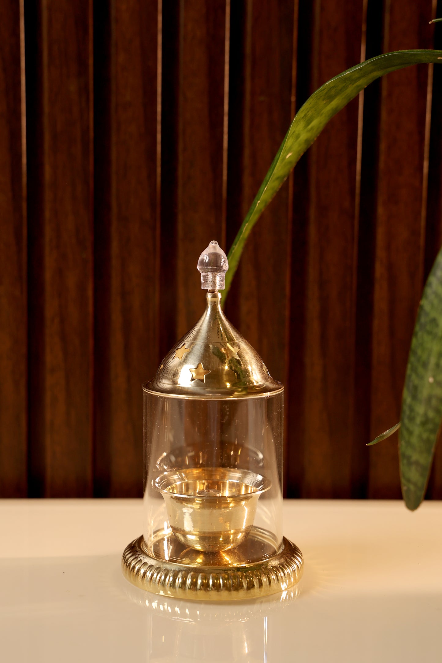 Jyotika -Brass Diya with Glass Cover