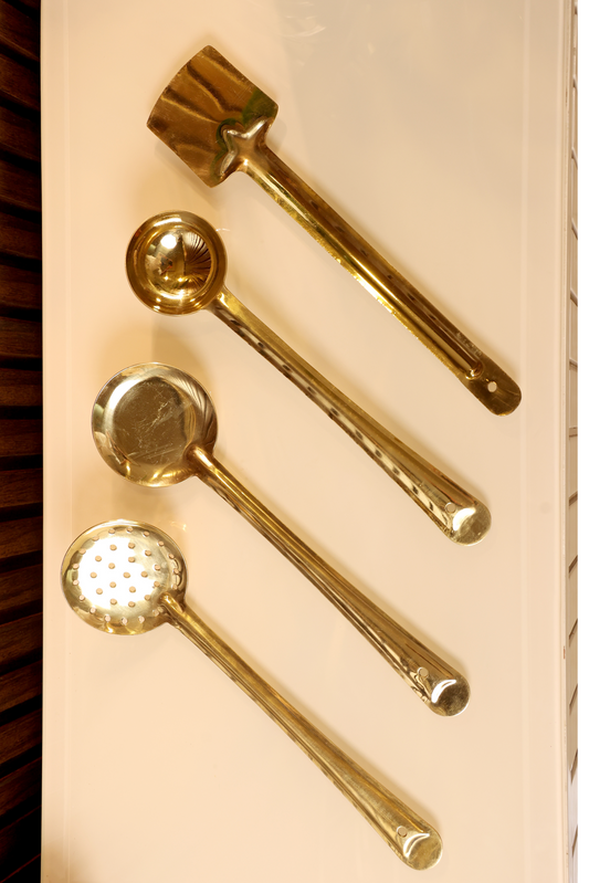Tāmrada – Handcrafted Brass Cooking Spoon Set (Set of 4)