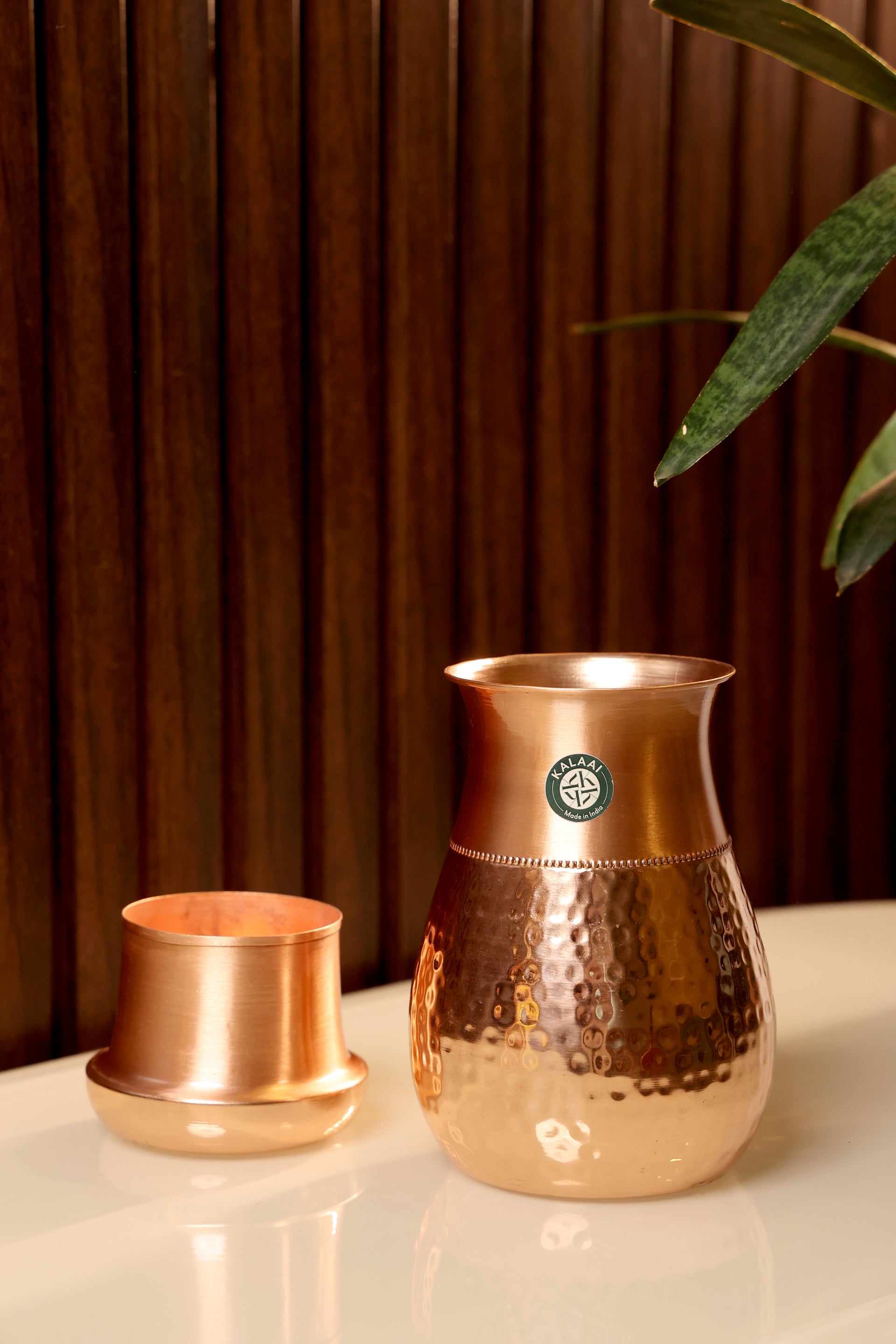 Amravar - Pure Copper Half-Hammered Mini Bedroom Bottle with Glass Lid