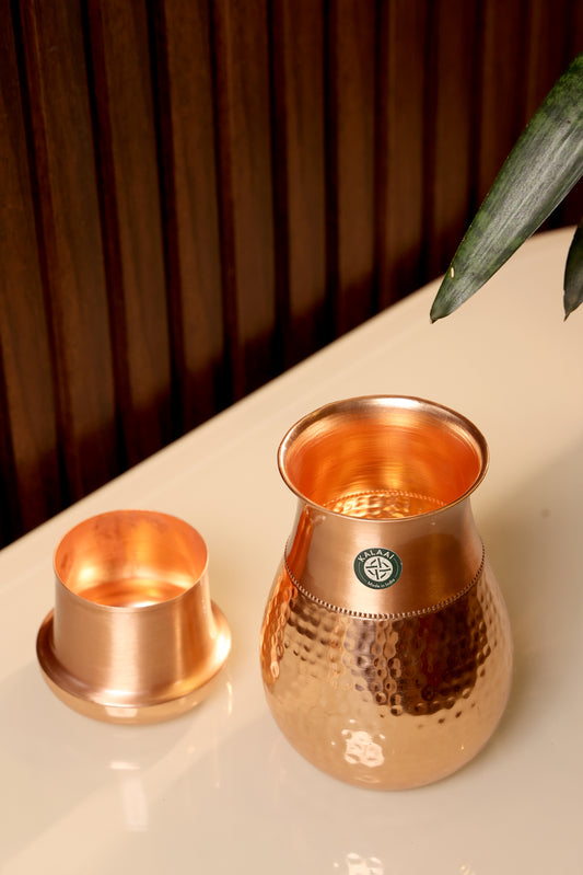 Amravar - Pure Copper Half-Hammered Mini Bedroom Bottle with Glass Lid