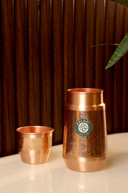 Varnika – Pure Engraved Copper Bedroom Bottle with Glass