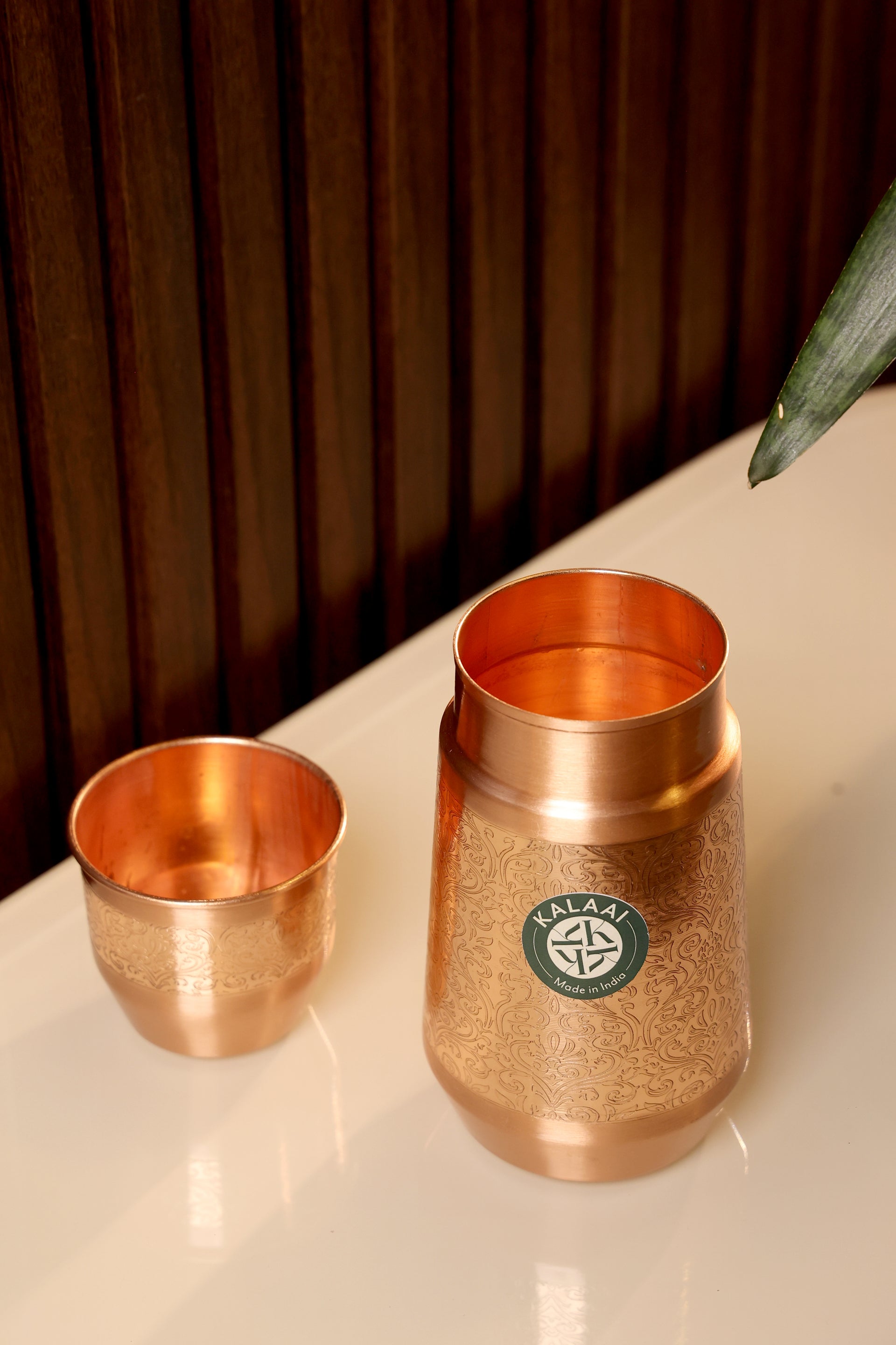 Varnika – Pure Engraved Copper Bedroom Bottle with Glass