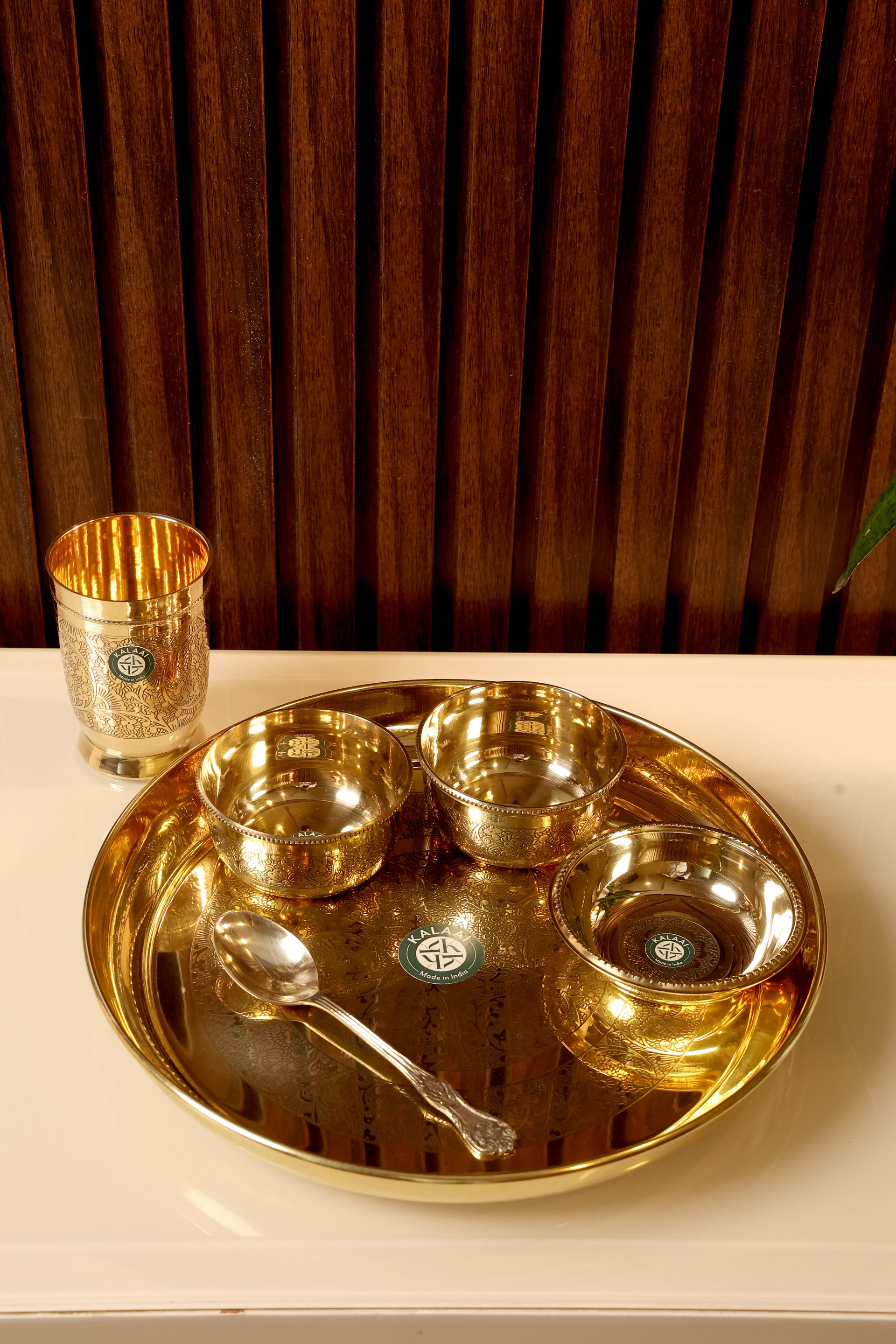 Ahaar -Hand-Etched Brass Thali Set