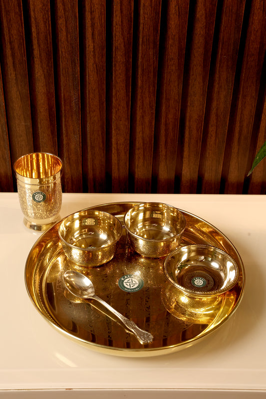 Ahaar -Hand-Etched Brass Thali Set
