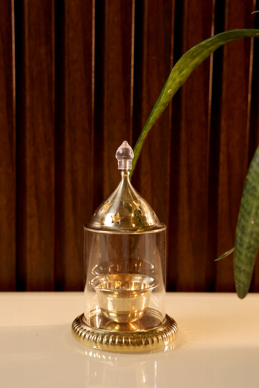 Jyotika -Brass Diya with Glass Cover